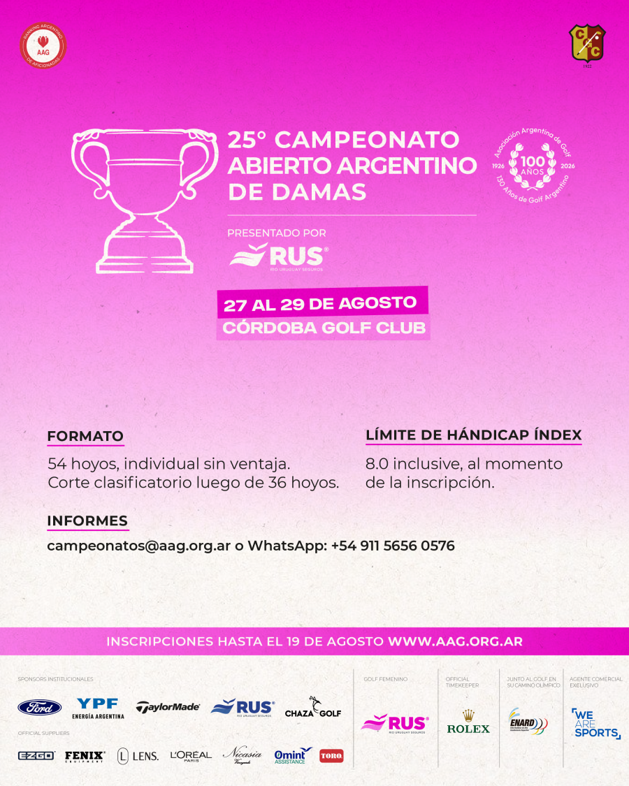 El Córdoba Golf Club será sede del 25º Campeonato Abierto Argentino de Damas y la Copa 